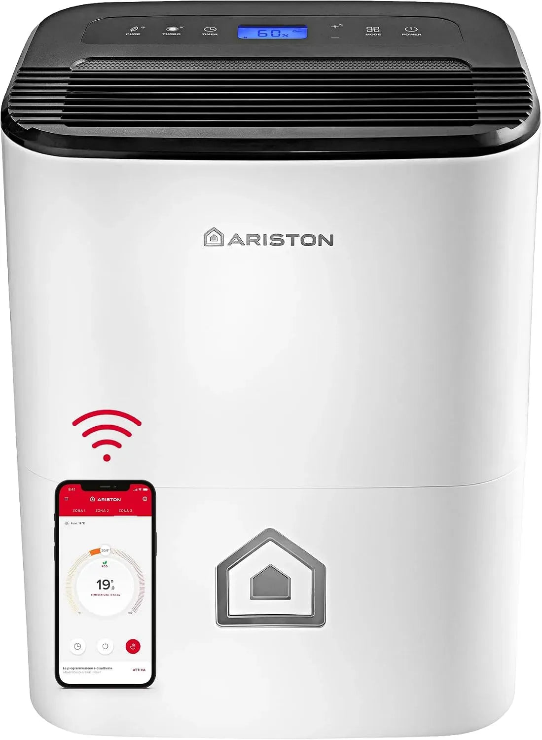 Deumidificatore DEOS 21S 21L/24h, 440 W, portatile, ruote di trasporto, Wi-Fi, Aree Fino 50㎡ Assorbi Umidità 35x25x51, Ariston NET Wifi