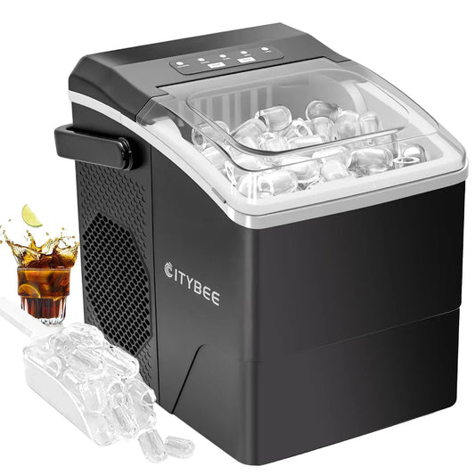 12kg/24h Macchina per il Ghiaccio, Ice Maker, 12 kg, professionale, per il Ghiaccio Professionale 9 Cubetti in 6 Minuti, CITYBEE