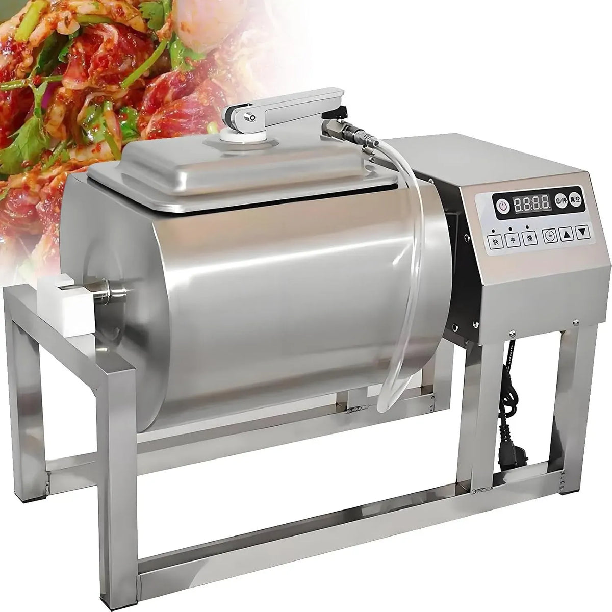 Pesce e bistecche, Marinatore sottovuoto per Carne, apparecchio in Acciaio Inox da 18 Litri dotato di Rotazione bidirezionale e 3 velocità per