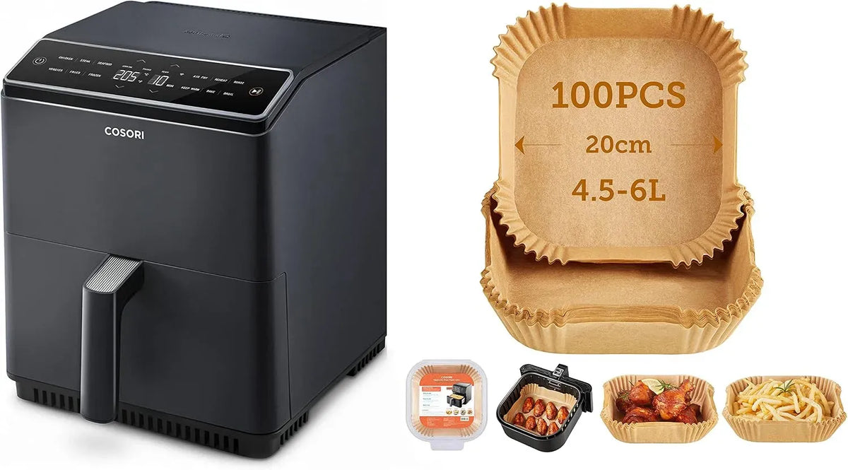 Forno elettrico, 6,4 L, COSORI 4.5-6L, forno da cucina, Friggitrice ad Aria Smart 6,4L+ Carta Forno Per Friggitrice ad Aria 100 Pezzi