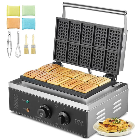 VEVOR Macchina per Waffle, Piastra, piastra elettrica per waffle, 1550 W, professionale, ristoranti, rivestimento antiaderente, acciaio inox