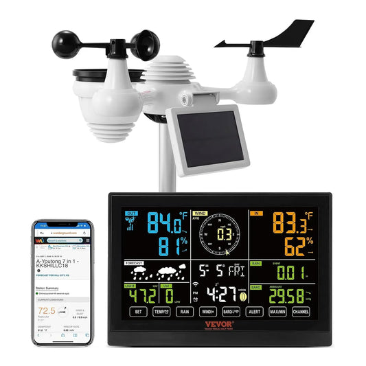VEVOR 150m Stazione, stazione meteorologica wireless, 150 m, Wi-Fi, 7,9 Pollici