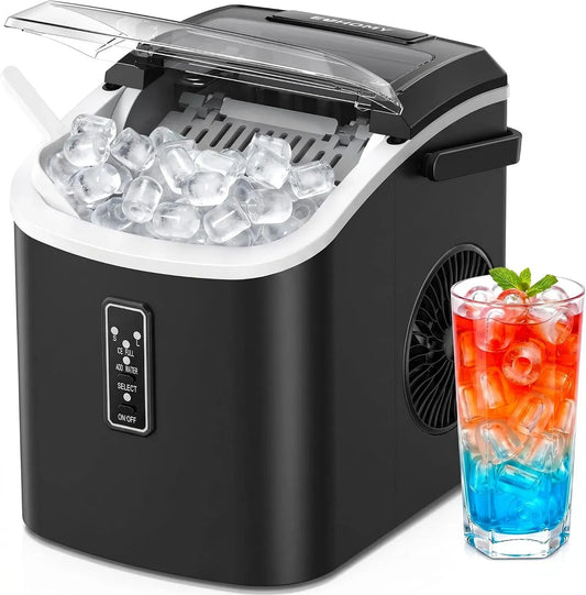 Macchina del ghiaccio, EUHOMY 12kg/24h, nero, Ice Maker Autopulente con 9 Cubetti in 6 Minuti