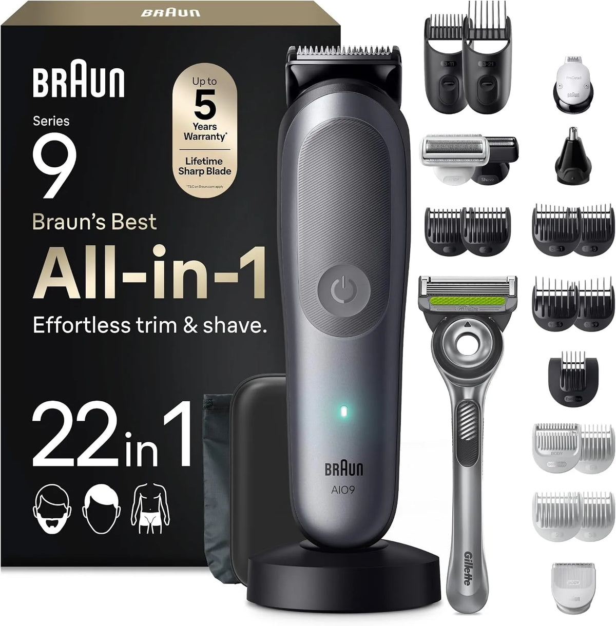 Braun Serie 9 AIO9545 Accessorio per elettrodomestico, grigio, Rasoio Elettrico Barba e Capelli