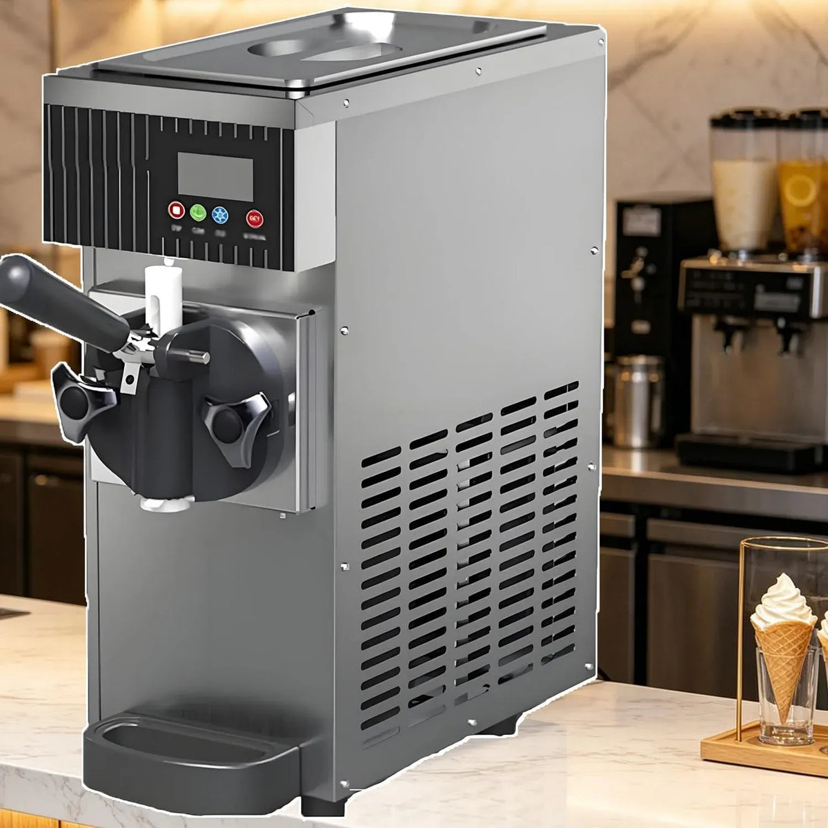 macchina per gelato e sorbetto, 5 kg, touch, display LCD, professionale, argento, per Uso Domestico Snack Bar Silver