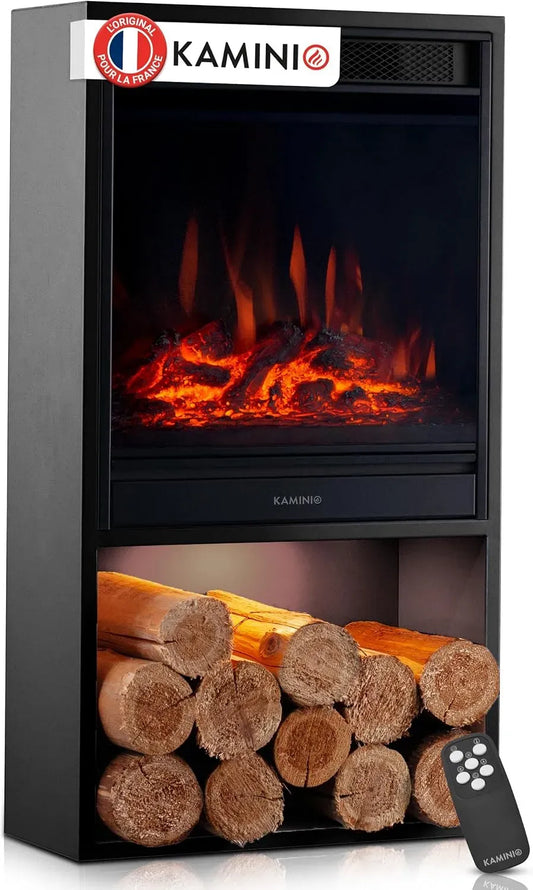 Camino elettrico Hugo, effetto fiamma 3D, Stufa elettrica con riscaldamento, luce ambiente a LED, scomparto de legno